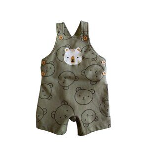 Pekkle Bear Face Print Shortalls 3 Months